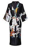 ANDOLLY Women's Long Floral Robe Satin Kimono Nightgown Silky Cover Up Bridal Dressing Gown Soft Sleepwear