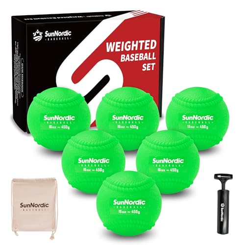 SunNordic 6 Pack Weighted Baseballs Set (16 oz) - Weighted Baseballs for Hitting Training & Improved Power - Pitching Training Baseball for All Skill Levels