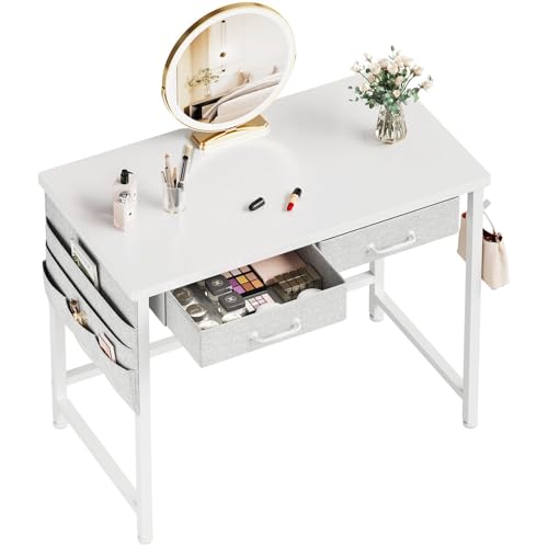 Maihail Maihail Small Vanity Desk no Mirror, Small Makeup Vanity, 31.5 inch Vanity Desk with Drawers, Compact Vanity with Storage, White