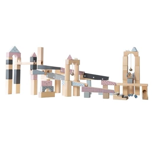roba Gran Circuito de Canicas de Madera - 80 Elementos para Montar + 20 Canicas - Tobogán de Canicas - Juego de Construcción - Tonos Suaves