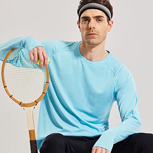 Mier Men's Long Sleeve Running Shirts Lightweight Upf 50+ Sun Shirts Rash Guard Swim T-Shirts Hiking Workout Blue L #TOP4