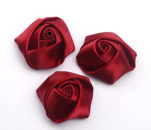 YYCRAFT 2" Satin Rose Flower for Wedding Bride Bouquet Craft(Pack of 20,Burgundy)