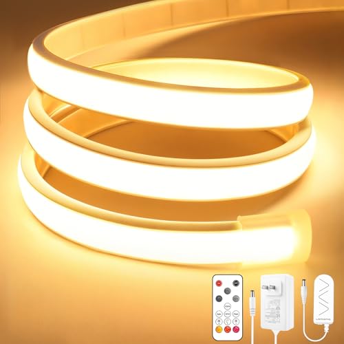 OYKYOHEI COB LED Strip Lights 9.84Ft, Warm White Dimmable Self-Adhesive Led Rope Light with Remote,Waterproof Cuttable 24V Flexible Neon Under Cabinet Tape Lighting for Bedroom, Kitchen,TV 10 mm Width