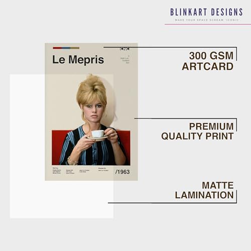 Image of BLINKART Le Meprise Midcentury Movie Poster Frame 8x12 Inch | Premium 300 GSM Paper Wall Print | Mid Century Vintage Film Artwork for Home, Bedroom, Living Room, Office | Framed Photo Decor