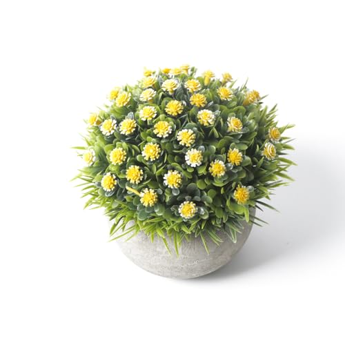 Artificial Plant, Realistic Fake Flowers in Eco-Friendly Pot (Do Not Soak), Low Maintenance Home Office Desk Decor, 5.5"x3.5"x2.4" (Yellow)