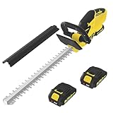 ExploreHorizon Hedge Trimmer, 22 Inch Cordless Hedge Trimmer, 20V 2.0Ah Handheld Bush Trimmers, with 2 Batteries and Charger, Brushless Motor, Dual Safety Switch, for Horticultural Pruning and Shaping