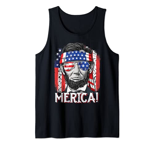 Abraham Lincoln 4th Of July Merica Men Women American Flag Tank Top