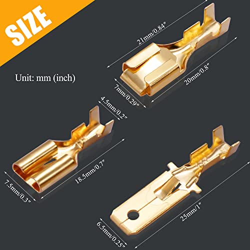 Twidec N-005-6.3 150Pcs 6.3Mm Male Female Spade Connector Quick Splice Crimp Terminals Non Insulated Wire Connector thumb #2