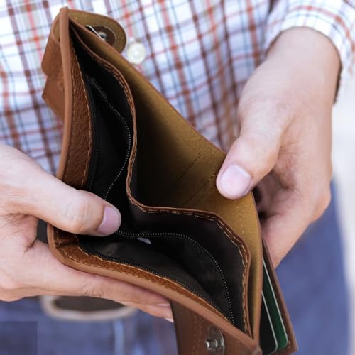 Men's Wallet, Bifold Wallets for Men with 4 Card Slots, Zippered Coin Pocket and 1 ID Card Window, PU Leather Wallets for Men with Zippered Cash Slot (Black)4