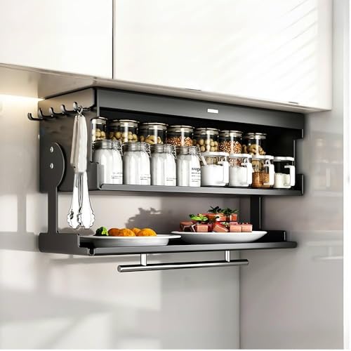Foldable 2-Tier Pull-Down Spice Rack with Magnetic Flap