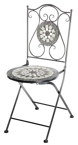 Kobolo Gartenstuhl Klappstuhl Mosaikstuhl Metallstuhl - Höhe 88 cm - grau- für Innen- und Außenbereich geeignet - platzsparrend einklappbar