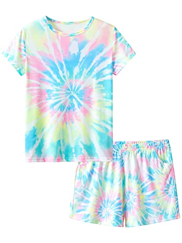 Topgal Summer Pajamas for Girls – Tie Dye Unicorn Mermaid Daisy Short PJ Set Size 6-16