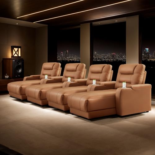 Image of Chorlenimi Home Theater Seating Oversized Loveseat Recliner Chair Ultra-Comfortable Reclining Chair Power Recliners Chairs with Electric Recliners for Living Room (4, Brown)