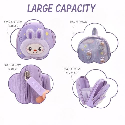 Image of Three Layer School Bag-Shaped Pencil Pouch, Large-Capacity Pencil Pouch with Zipper, Multipurpose Pen & Pencil Case for School Supplies for Boys & Girls (Pack of 1) (Pouch-Purple)