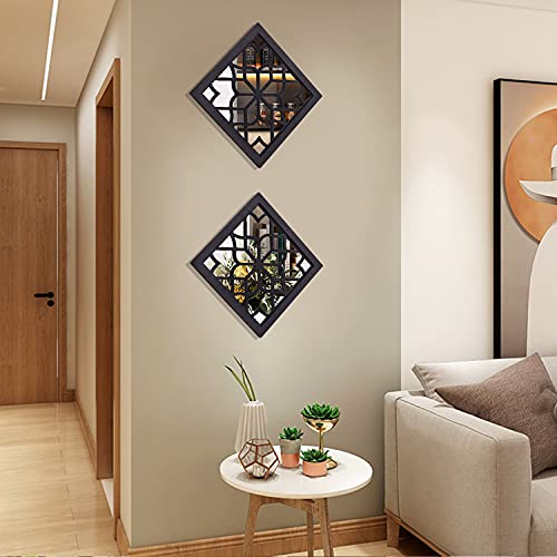 2Pcs Square Wall Mirror Rustic Farmhouse Accent Mirrors With Wood Frame Vintage Home Décor For Entry Bedroom Bathroom Dresser Hallway #TOP5