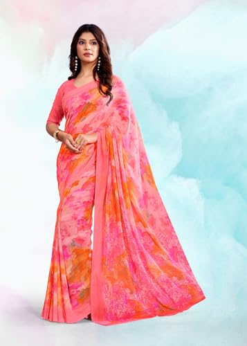 Image of Jaanvi fashion Women's Georgette Saree with Unstitched Blouse Piece