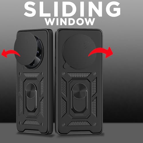 Image of Pikkme D10 Tough Armor Back Cover | 360 Protection Case | Sliding Camera Shield Cover & Ring Holder Stand Bumper Case for Redmi A4 5G / Redmi 14C 5G / Poco C75 5G (Black)