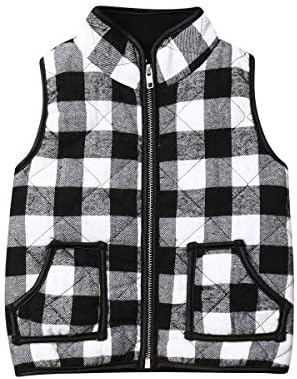 Tiacham Toddler Baby Girl Boy Vest Fall Winter Clothes Sherpa Waistcoat Sleeveless Outerwear Kids Jacket (Standard , Plaid White , 3-4 Years )