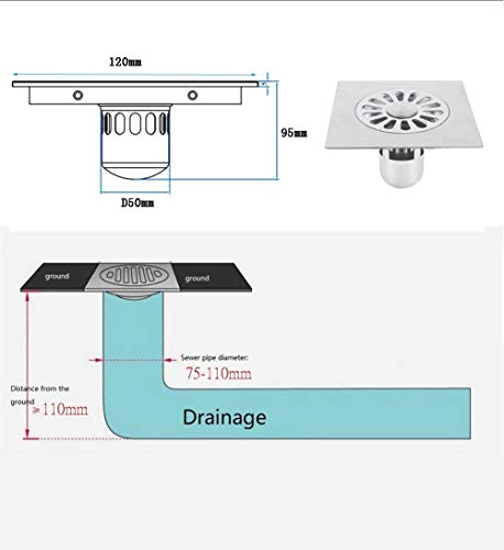 FCS Bathroom Bodenablauf dusche Edelstahl Duschabfluss Duschablaufrinne Duschrinne f&uuml;r K&uuml;che, Bad, Dusche, Garage und Keller, 12x12cm (Size : Deepwater)