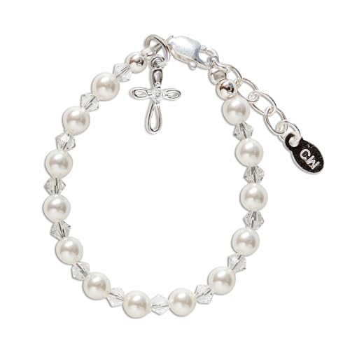 Image of Cherished Moments .925 Sterling Silver Cross Bracelet with Simulated Pearls for Godchild, Baptism or First Communion Gift with Poem in Gift Box