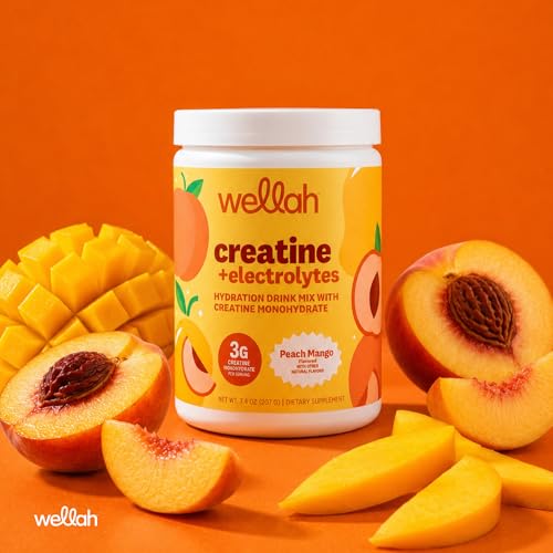 Image of Wellah Creatine + Electrolytes Powder (Peach Mango) 30 Servings | Hydration Drink Mix with 3g of Creatine Monohydrate