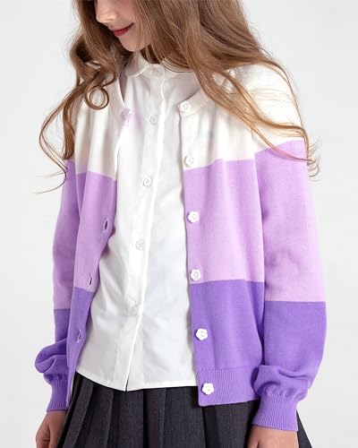 BOBOYOYO Girls Cardigan 100% Cotton Kids Striped Cardigan Sweater Button up Rainbow Knit Cardigan Children for 5-12 Y4