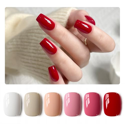 Image of GAOY Pink Red White Gel Nail Polish Set, 6 Colors Beige Nude Soak Off UV Light Cure Gel Polish Kit for Salon and Nail Art DIY at Home