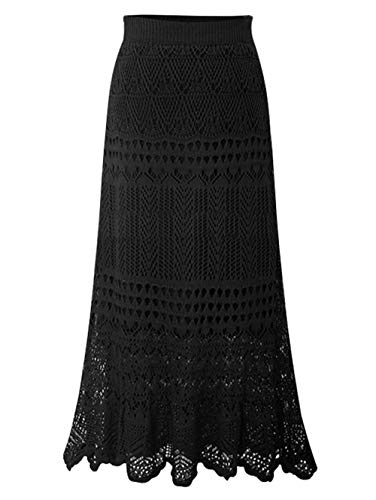 ebossy Women's Bohemian Stretchy High Waist Crochet Sweater Knit Slim Long Skirt