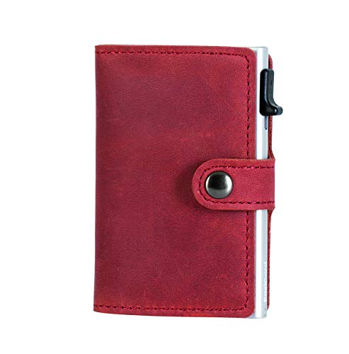 Eazicard - Cartera para Tarjetas de crédito, rígida, protección RFID, Piel y Aluminio, Color Rojo
