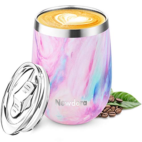 Newdora Termo Cafe 360ml, Taza térmica de Viaje de Acero Inoxidable con 1 un Cepillo de Limpieza, Tazas Cafe Reutilizable para Niños & Adultos, Oficina, Deporte, Acampada, Gimnasio (Iridiscencia)