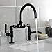 Kingston Brass KS2170KL Whitaker Industrial Style Bridge Bathroom Faucet with Pop-Up Drain, Matte Black