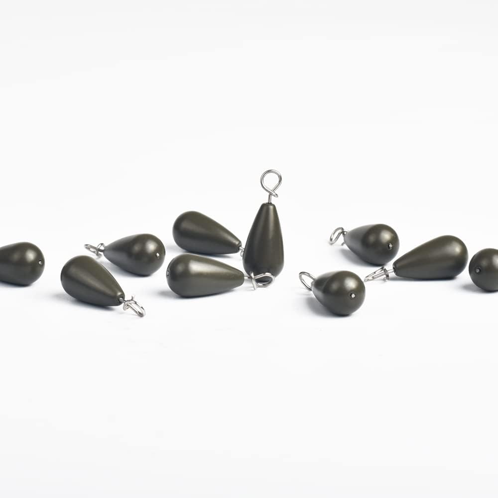 10pcs Tungsten Tear Drop Shot Weights - 3 Colors/10 Sizes, Quick-Change Fastach Eye Design, 3/64oz-3/4oz