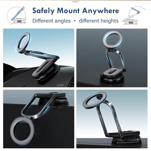 Image of Coverado for Magsafe Car Mount, Magnetic Car Phone Holder, 360 Rotation Strong Magnet Car Phone Mount Dash Cell Phone Holders for Your Car, Suction Cup Phone Mount for iPhone 17 /16 /15 /14 /13 /12