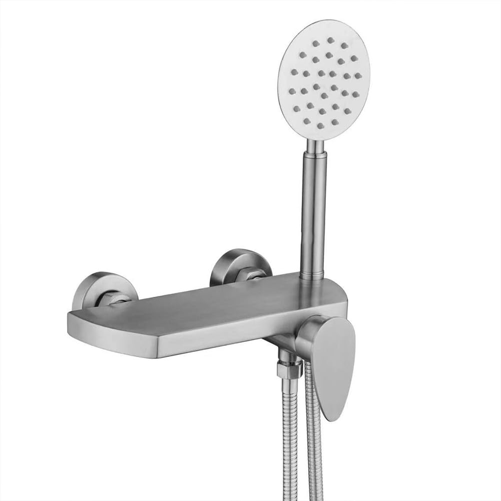 Robinet de baignoire mural inox au design épuré, mitigeur haut de gamme avec douchette