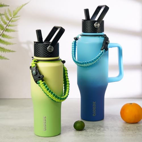 Image of BJPKPK 40oz Insulated Water Bottle with Handle & Straw Lid, Stainless Steel | Vacuum Insulated with Straw Lid & Spout Lid, Paracord Strap, Keep Cold & Hot, Leak-Proof, BPA-Free, for Gym, Hiking, Travel