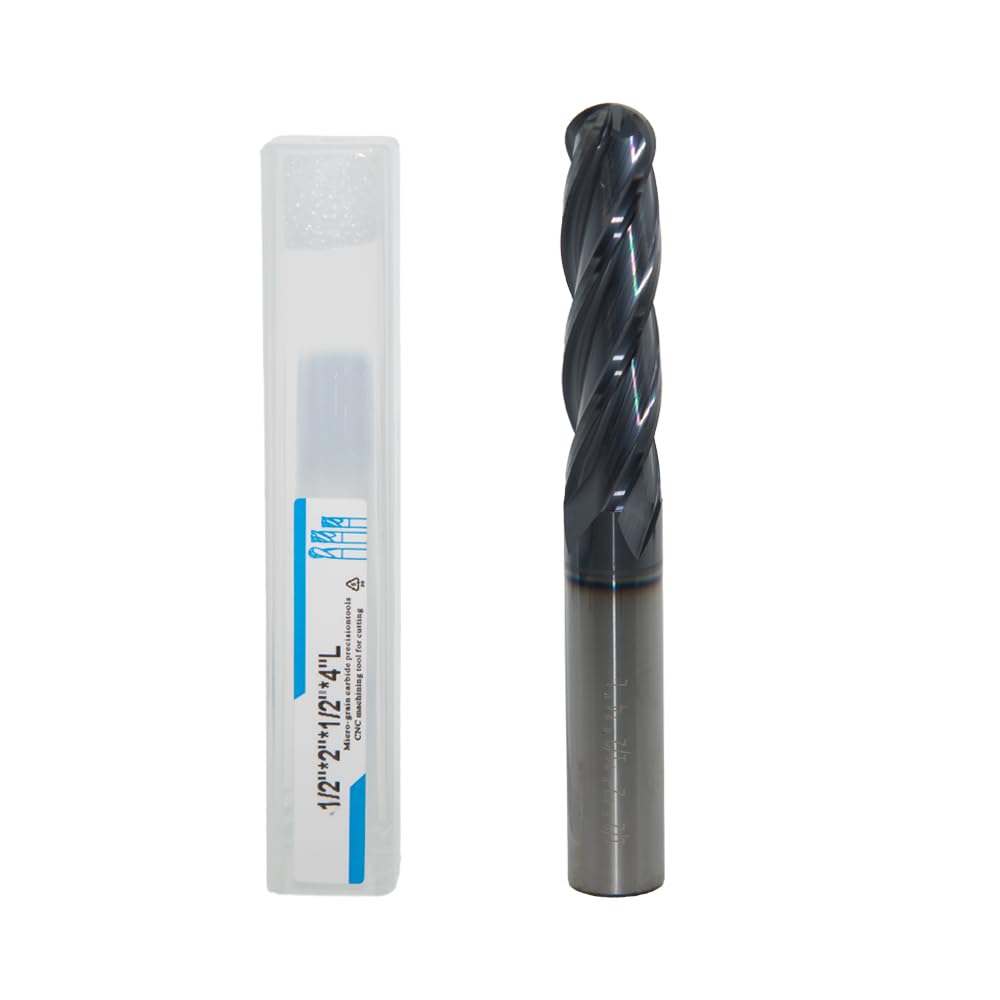 JIANXING 1/2" Extra Long Carbide Ball Nose End Mill for Alloy Steels/Hardened Steels, 4" Overall
