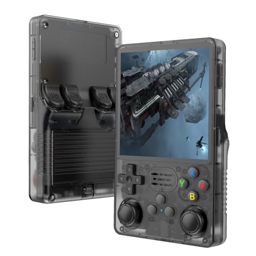 R36 Plus レトロ携帯ゲーム機 12エミュレーター搭載、4.0インチIPS OCAスクリーン レトロゲーム機、オープンソースLinuxシステム 携帯型エミュレーター、ポータブルポケットミニコンソール、ポルトガル語、英語、韓国語、中国語などのディレクトリナビゲーション言語をサポート (透明黒, 64GB)