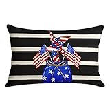 Sanwarm 4th of July Decoration Pillow Cover, 12x20 Inches Linen USA Independence Memorial Patriotic