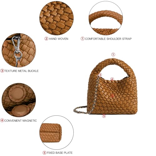 Image of JINMANXUE Fashion Mini Handbag For Women, Woven Tote Bucket Composite Bag Knitting Chain Bags, Crossbody Shoulder Purses