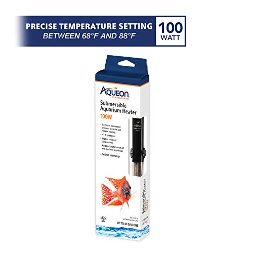 Image of Aqueon Submersible Aquarium Heater, 100 Watts, Up to 40 Gallons | 100 watt aquarium heater for freshwater and saltwater tanks, adjustable 68-88AF with auto shut-off