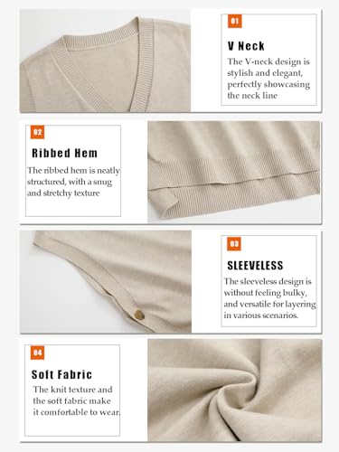 Image of Blostirno Women's V Neck Sweater Vest Ribbed Side Split Button Sleeveless Knit Pullover Sweaters Tops