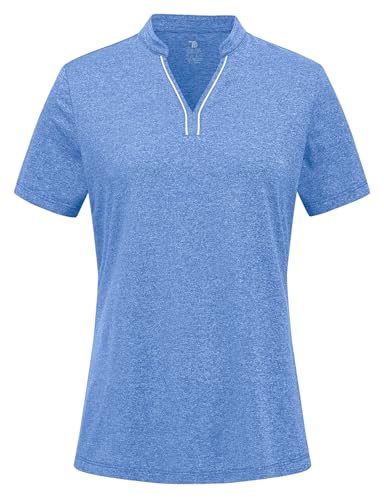 Image of BGOWATU Women's Golf Polo Shirts Short Sleeve Collarless Y-Neck Tennis Tops Quick Dry UPF 50+ Workout Shirt Lightweight