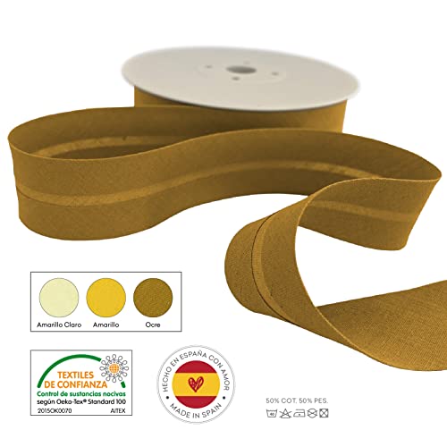TEXTEX = 20mm Wide Bias Binding Tape. 50% Cotton and 50% Polyester. Pack of 3 Pieces of 10m Each - (Light Yellow/Yellow/Ocher) - Image 4
