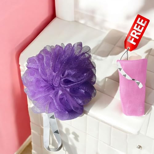 Image of QBZ Large Bath Loofah Sponge Scrubber Exfoliator for High Lather Cleansing (PURPLE, 1 Count (Loofah Pauch& Loofah))