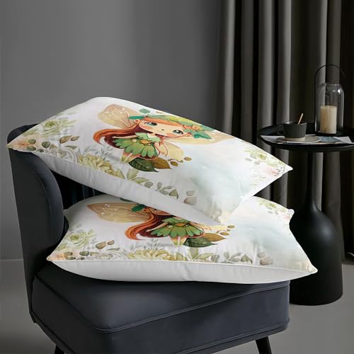 Image of AILONEN Fairy Comforter Set Queen Size, Pretty Butterfly Bedding Set for Kids Boys Girls, Watercolor Nature Plant Flowers Bed in a Bag, Kawaii Duvet Set, 3 Pieces, 1 Quilt and 2 Pillowcases