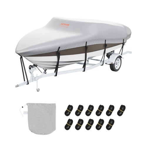 VEVOR Bootspersenning Abdeckplane Bootsplane, 426–480 cm Persenning Schlauchboot 600D Oxford-Gewebe Bootspersenning Abdeckung mit Aufbewahrungstasche 435 x 300 mm, Angelboot Bootsabdeckplane Grau