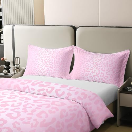 Housse de couette 100% coton de qualité supérieure parure de lit réversible léopard rose