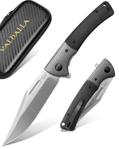 LOTHAR PTEROSAUR Klappmesser, D2 Stahl Einhandmesser mit Micarta Griff, Taschenmesser mit Gürtelclip, Outdoor Messer, Geeignet für Sammlung (A-schwarz)