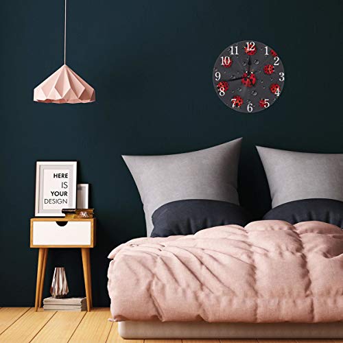 Kiuloam Cute Ladybug With Raindrop Round Wall Clock Silent Non Ticking Battery Operated Easy To Read For Student Office School Home Decorative Clock Art #TOP4