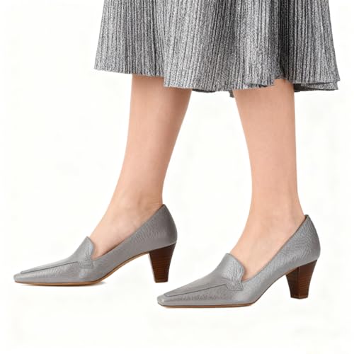 Image of LEHOOR Women Vintage Chunky Block Heel Pumps Shoes Square Pointed Toe Slip On Formal Office Work Business Loafers Shoes Suede Snakeskin Cone Heel Oxford Shoe Ladies Professional Chic Fall 4-11 M US